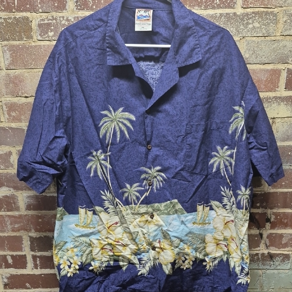 Hawaiian Togs Blue Palm Tree Shirt Men's 2XL